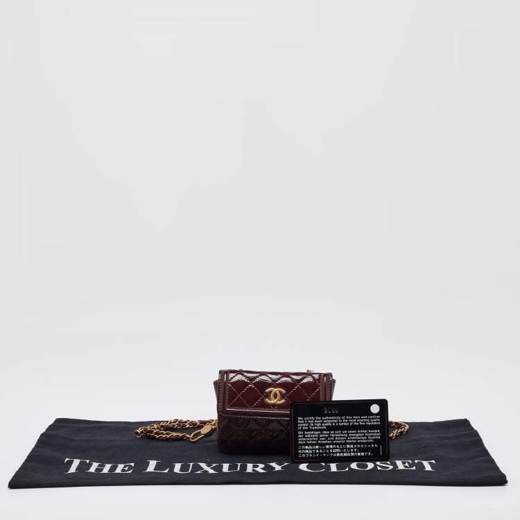 Pre Owned Chanel Red Quilted Patent Leather CC Mini Chain Belt Bag