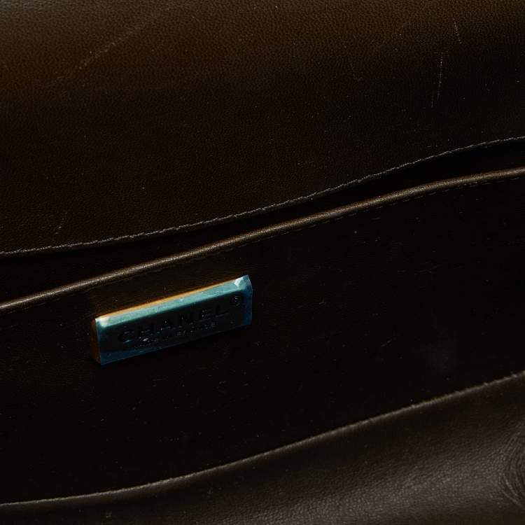 Pre Owned Chanel Olive Green Python and Leather Medium Boy Flap Bag