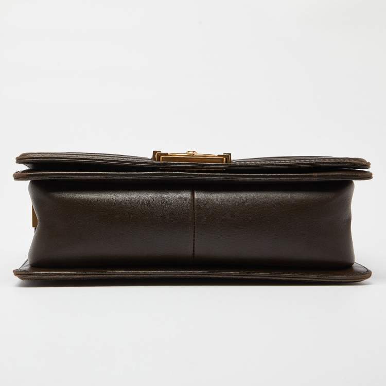 Pre Owned Chanel Olive Green Python and Leather Medium Boy Flap Bag