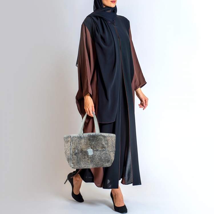 مملوكة مسبقًا Chanel Grey/Green Rabbit Fur and Suede Vintage Tote
