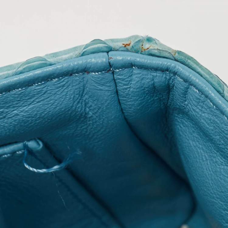 Pre Owned Chanel Light Blue Python Medium Classic Single Flap Bag