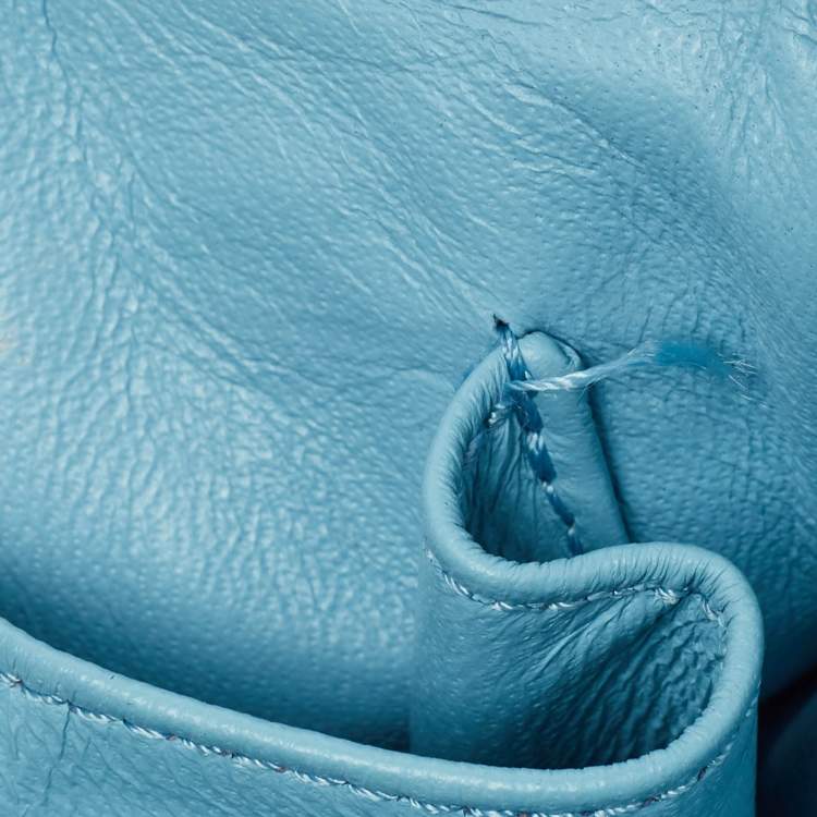 Pre Owned Chanel Light Blue Python Medium Classic Single Flap Bag