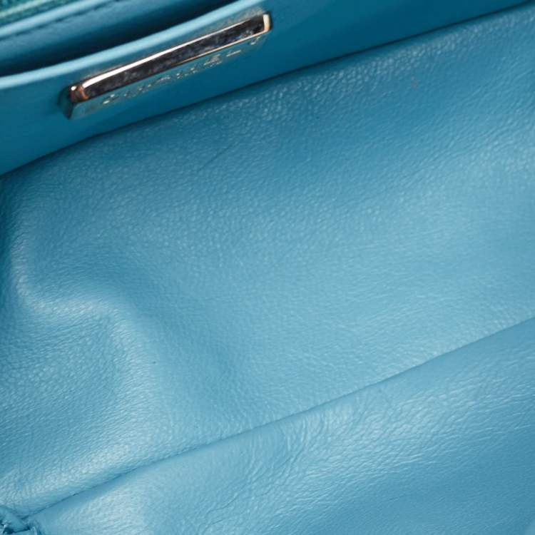 Pre Owned Chanel Light Blue Python Medium Classic Single Flap Bag