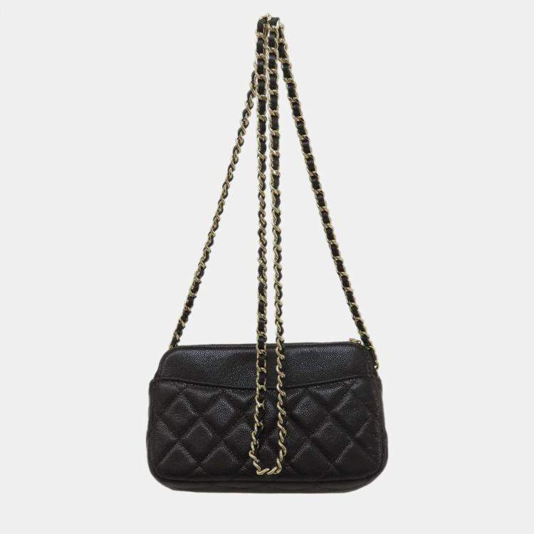 Pre Owned Chanel Black Caviar Leather Chain Shoulder Bag 
