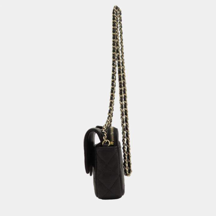 Pre Owned Chanel Black Caviar Leather Chain Shoulder Bag 