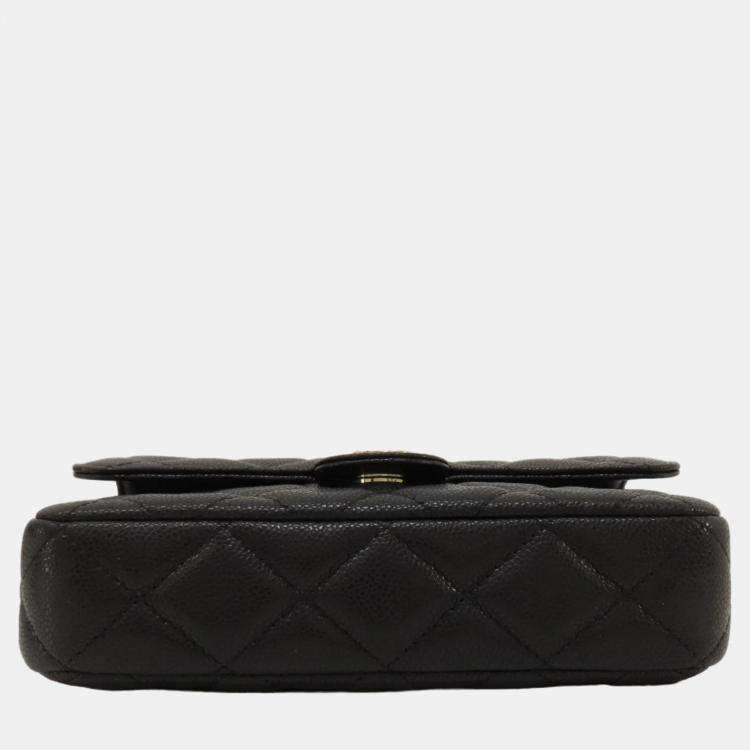 Pre Owned Chanel Black Caviar Leather Chain Shoulder Bag 