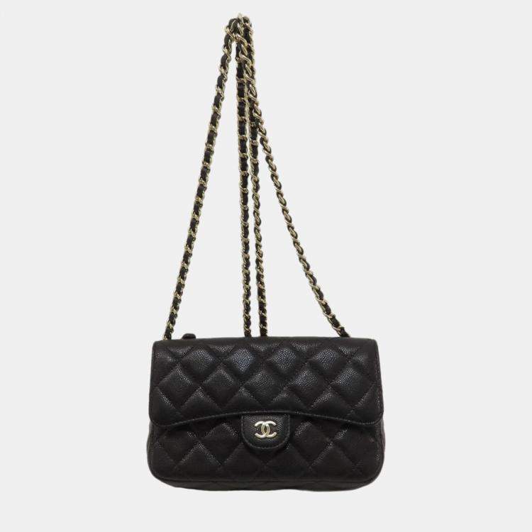 Pre Owned Chanel Black Caviar Leather Chain Shoulder Bag 