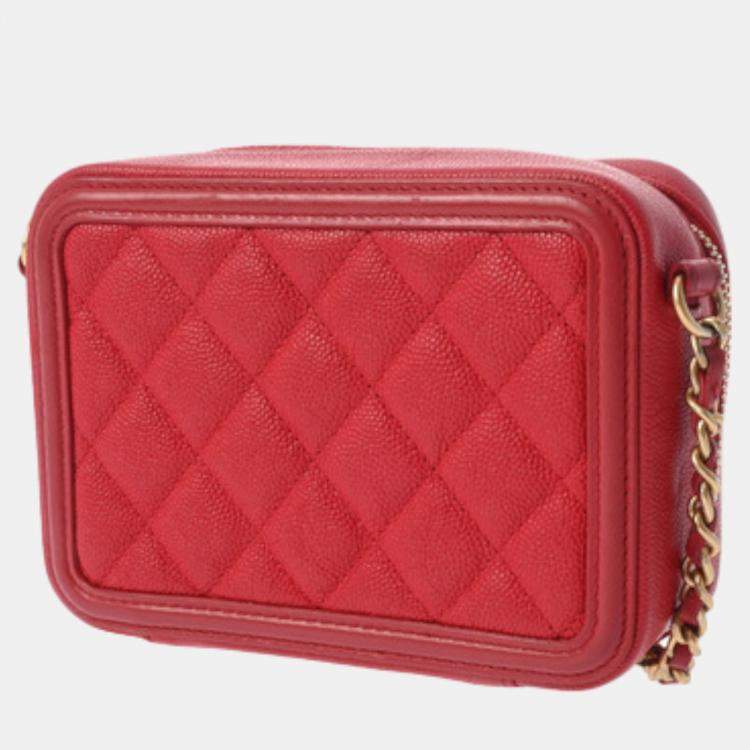 Pre Owned Chanel Red Leather Small Filigree Shoulder Bags