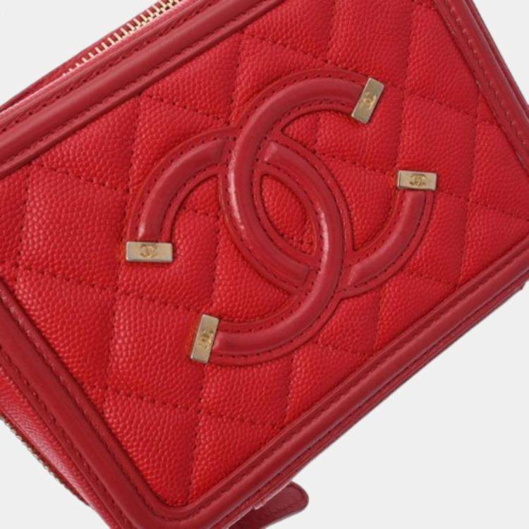 Pre Owned Chanel Red Leather Small Filigree Shoulder Bags