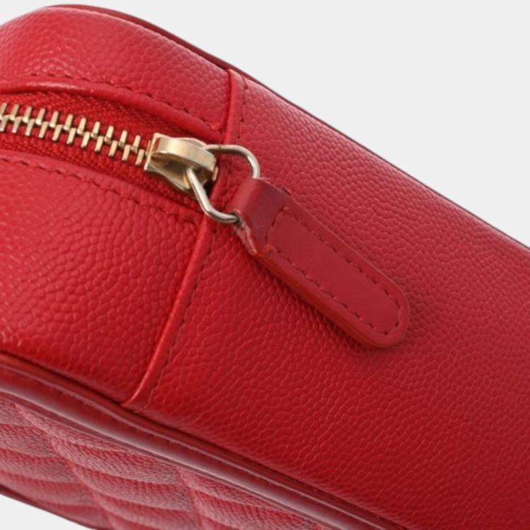 Pre Owned Chanel Red Leather Small Filigree Shoulder Bags