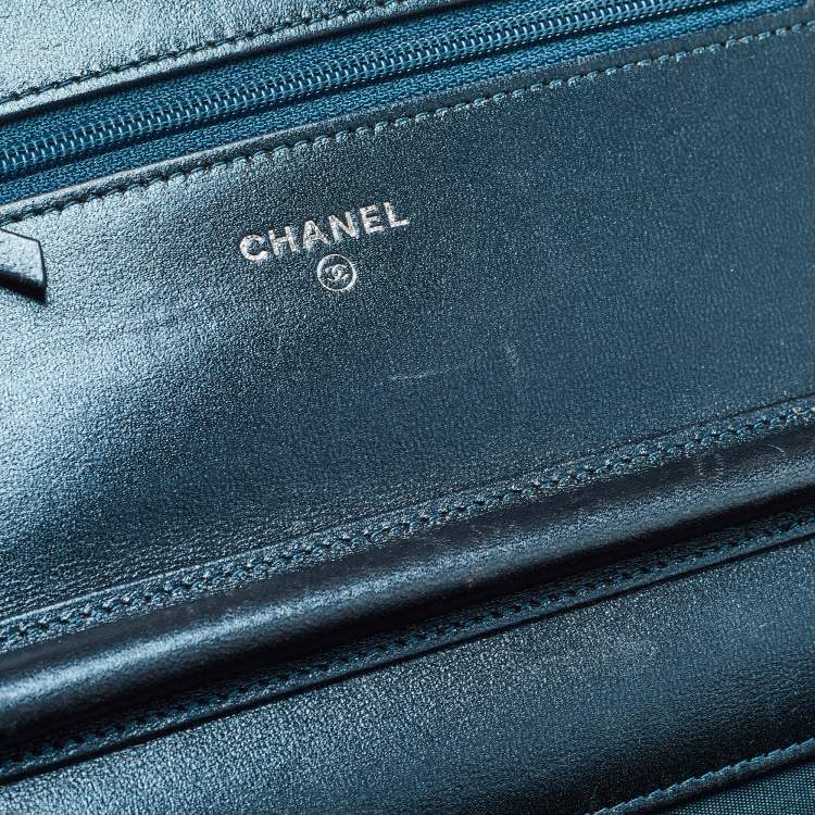 Pre Owned Chanel Metallic Teal Lizard CC Classic Wallet on Chain  