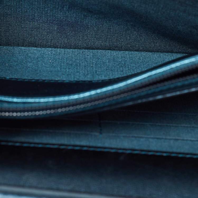 Pre Owned Chanel Metallic Teal Lizard CC Classic Wallet on Chain  