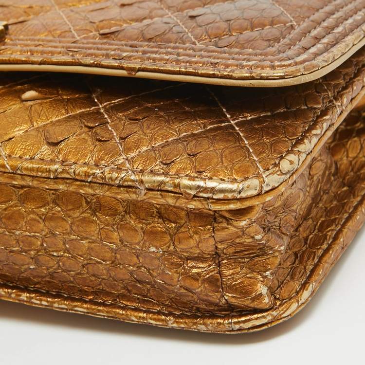 Pre Owned Chanel Gold Quilted Python Boy Wallet on Chain