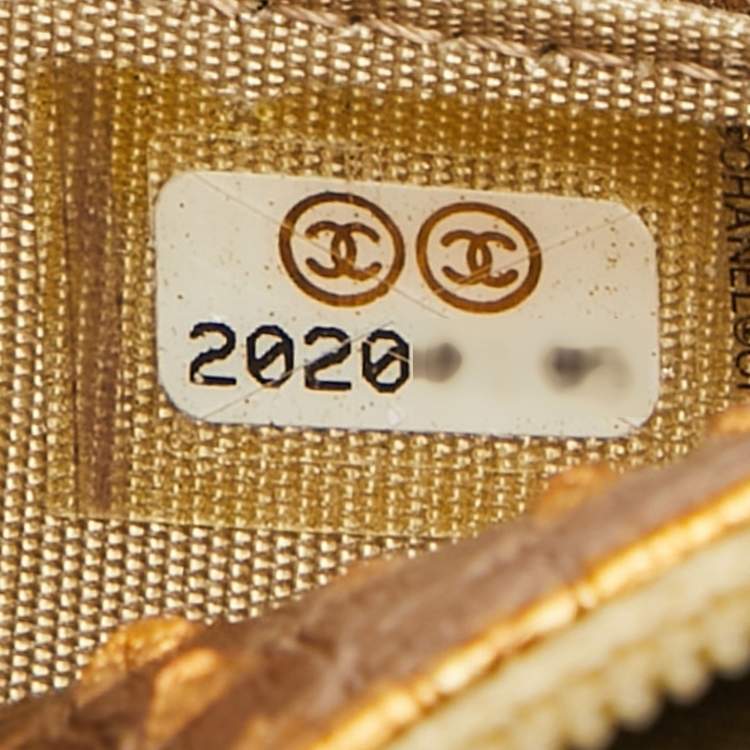 Pre Owned Chanel Gold Quilted Python Boy Wallet on Chain