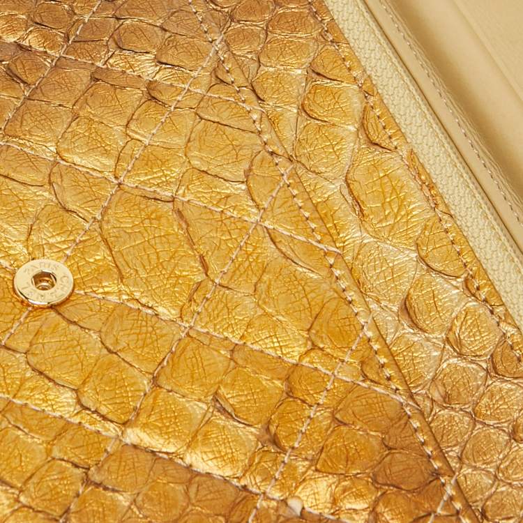 Pre Owned Chanel Gold Quilted Python Boy Wallet on Chain