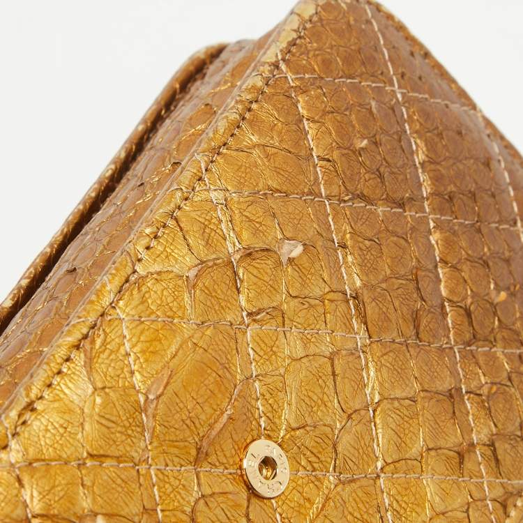Pre Owned Chanel Gold Quilted Python Boy Wallet on Chain