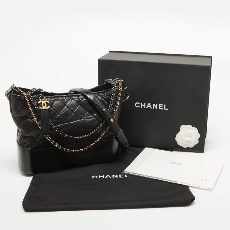 Pre Owned Chanel Black Quilted Aged Leather Medium Gabrielle Hobo