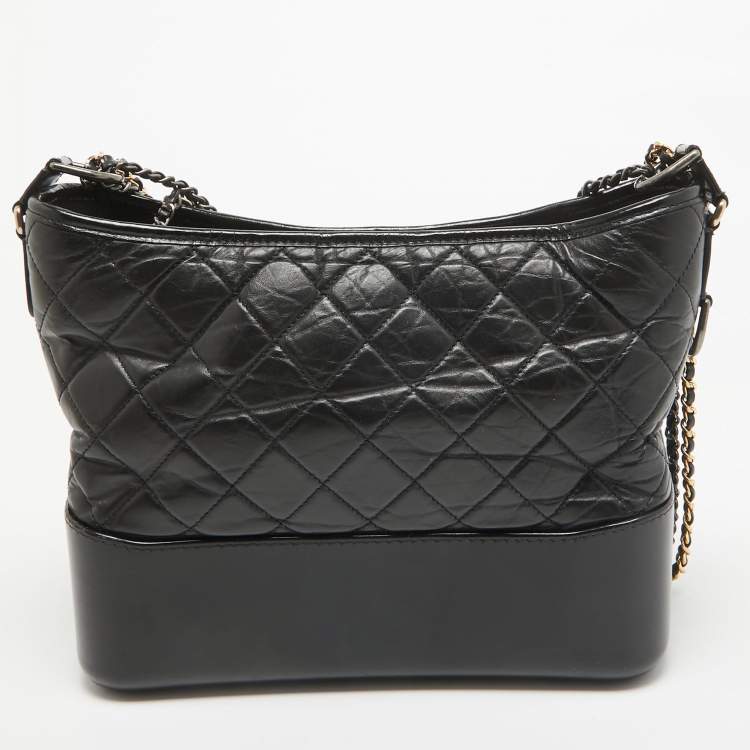 Pre Owned Chanel Black Quilted Aged Leather Medium Gabrielle Hobo