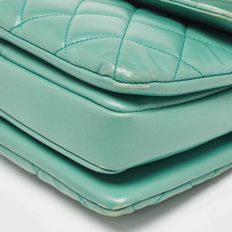 Pre Owned Chanel Aqua Green Quilted Leather Small Trendy CC Flap Bag