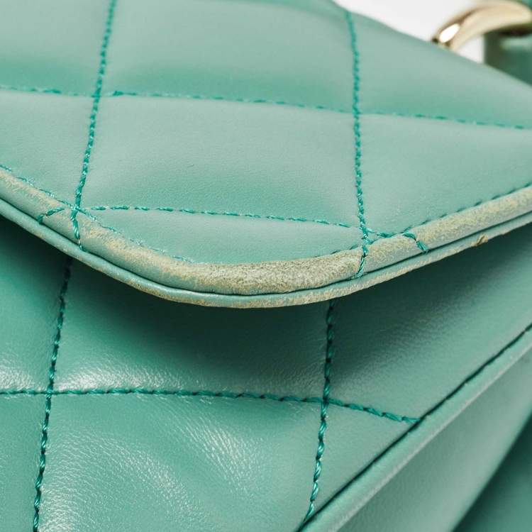 Pre Owned Chanel Aqua Green Quilted Leather Small Trendy CC Flap Bag