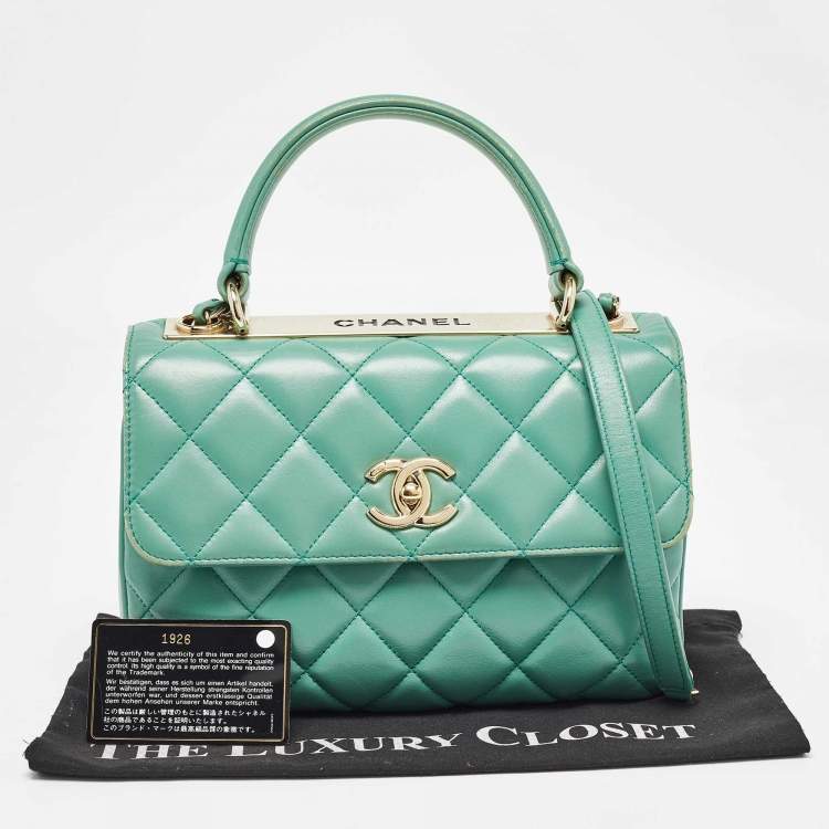 Pre Owned Chanel Aqua Green Quilted Leather Small Trendy CC Flap Bag