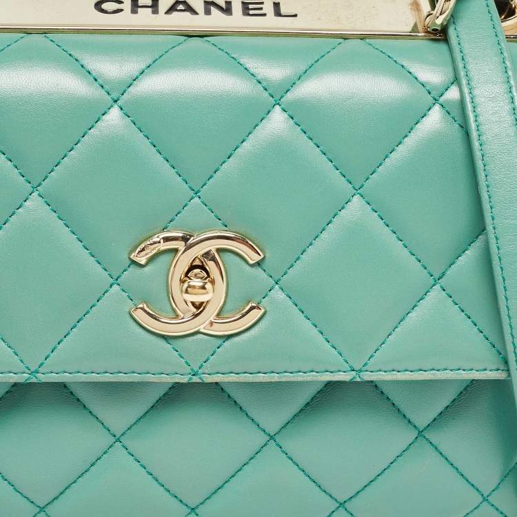 Pre Owned Chanel Aqua Green Quilted Leather Small Trendy CC Flap Bag