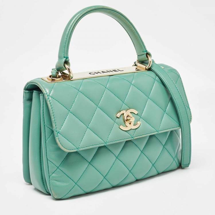 Pre Owned Chanel Aqua Green Quilted Leather Small Trendy CC Flap Bag