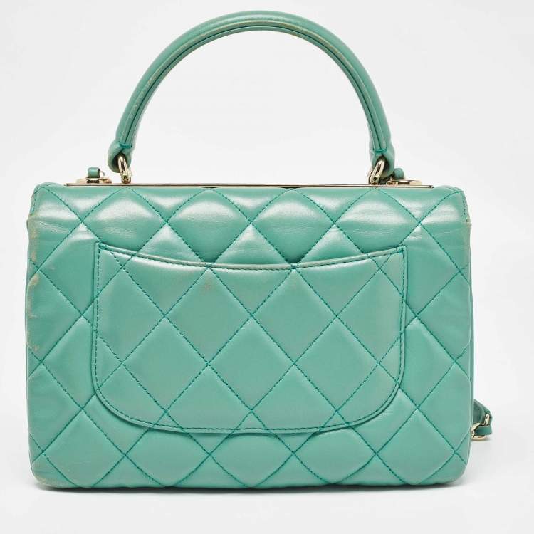 Pre Owned Chanel Aqua Green Quilted Leather Small Trendy CC Flap Bag