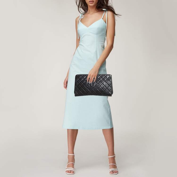 Pre Owned Chanel Black Caviar Leather CC Frame Clutch