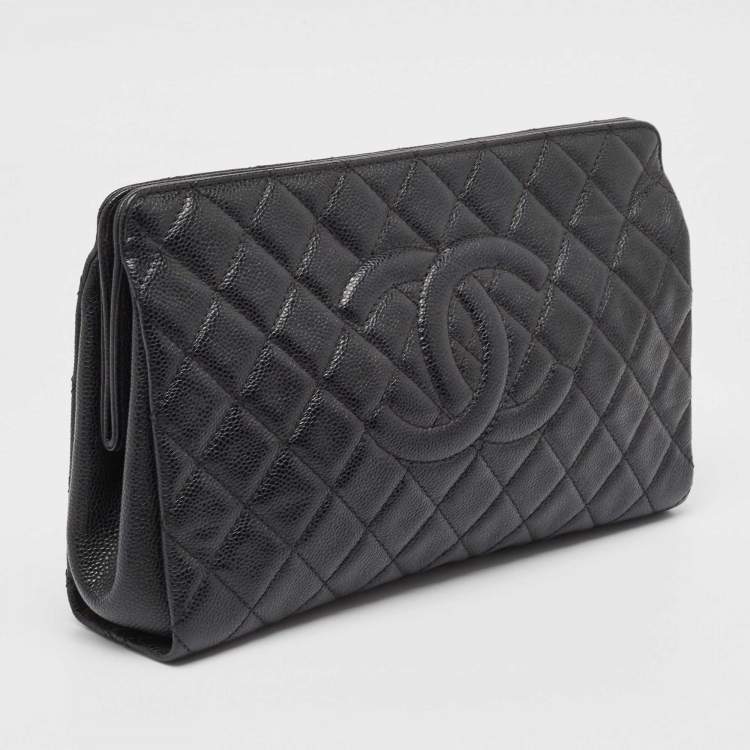Pre Owned Chanel Black Caviar Leather CC Frame Clutch