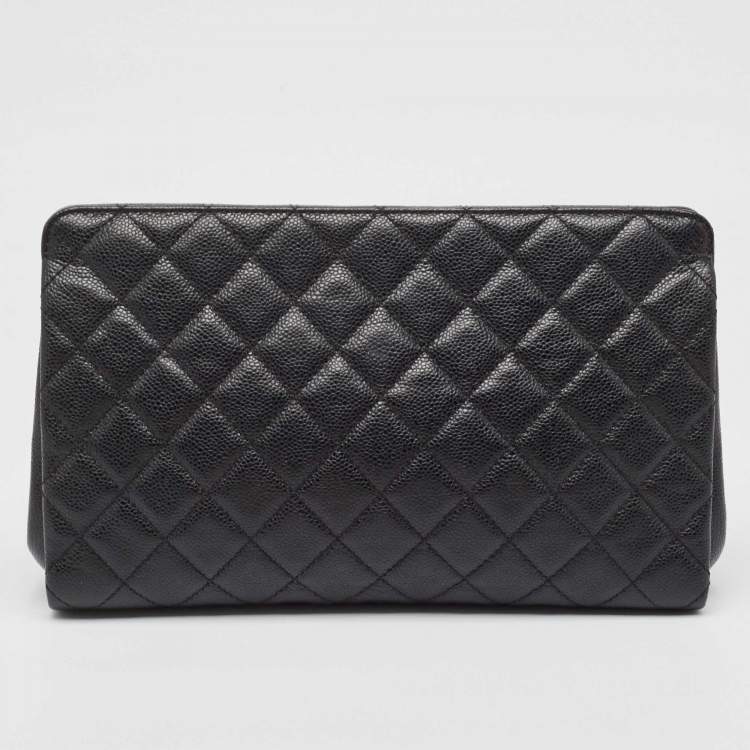 Pre Owned Chanel Black Caviar Leather CC Frame Clutch