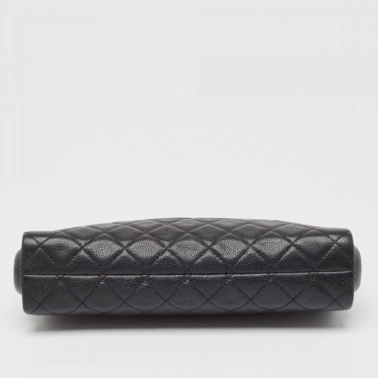 Pre Owned Chanel Black Caviar Leather CC Frame Clutch