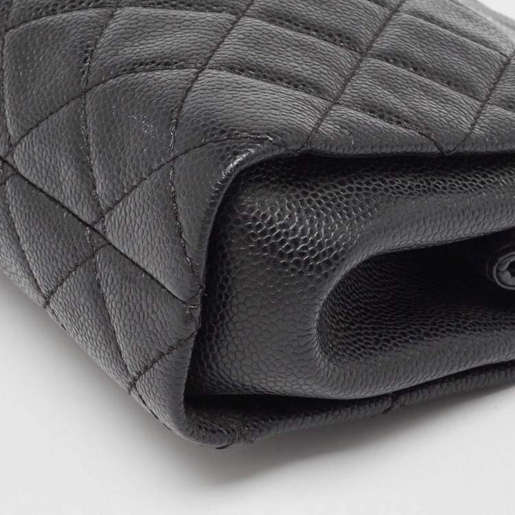 Pre Owned Chanel Black Caviar Leather CC Frame Clutch
