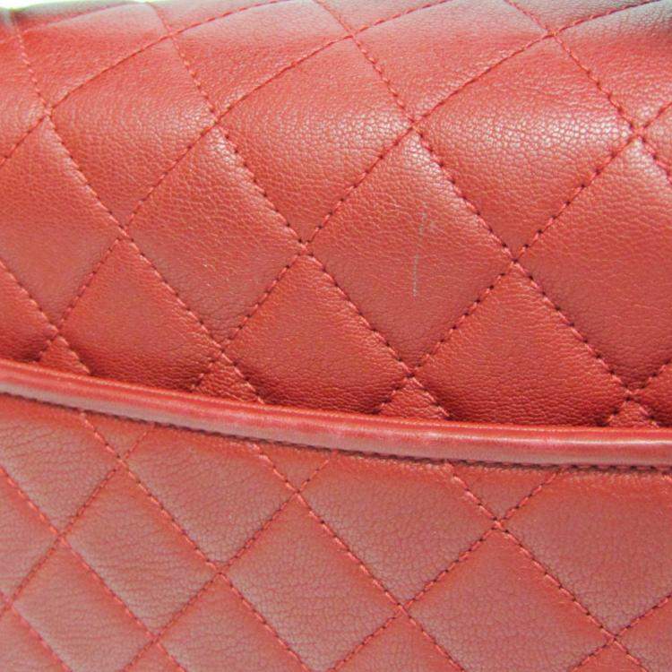 Pre Owned Chanel Red Quilted Goatskin Medium CC University Flap Bag 