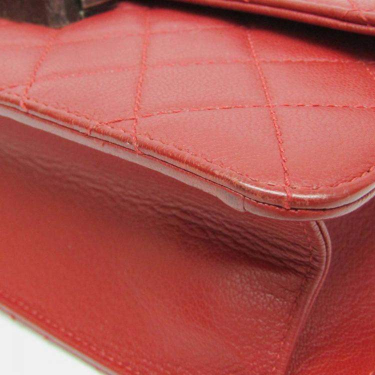 Pre Owned Chanel Red Quilted Goatskin Medium CC University Flap Bag 