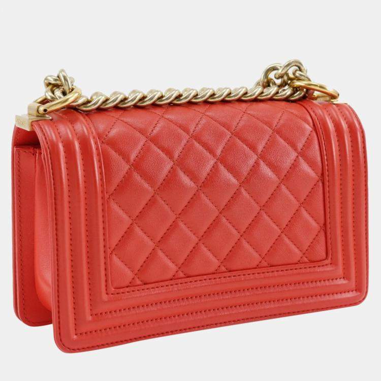 Pre Owned Chanel Red Leather Small Boy Shoulder Bag