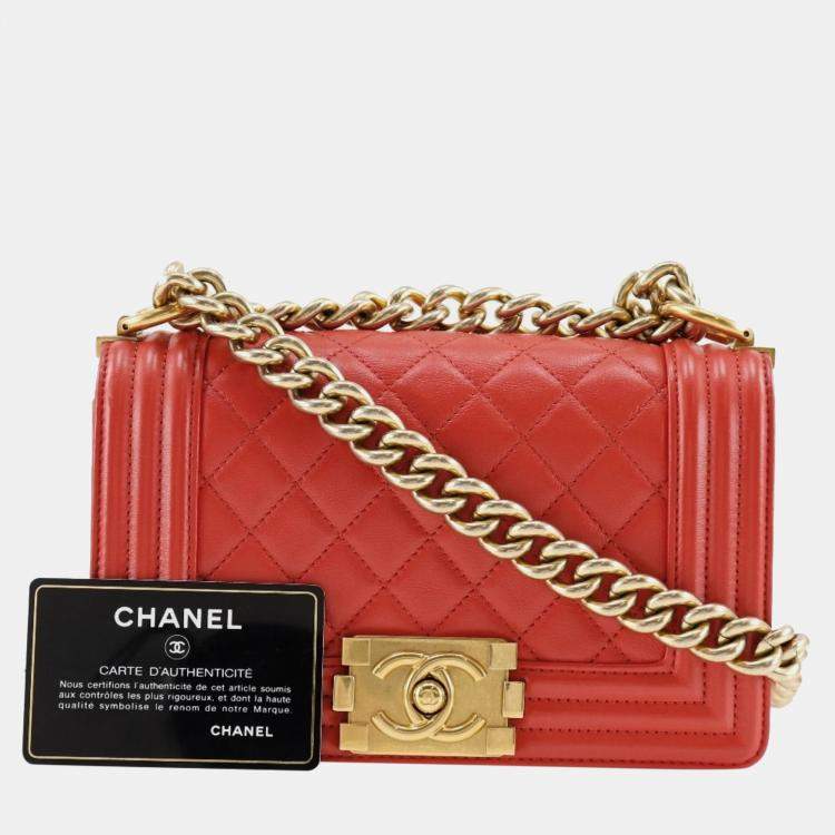 Pre Owned Chanel Red Leather Small Boy Shoulder Bag
