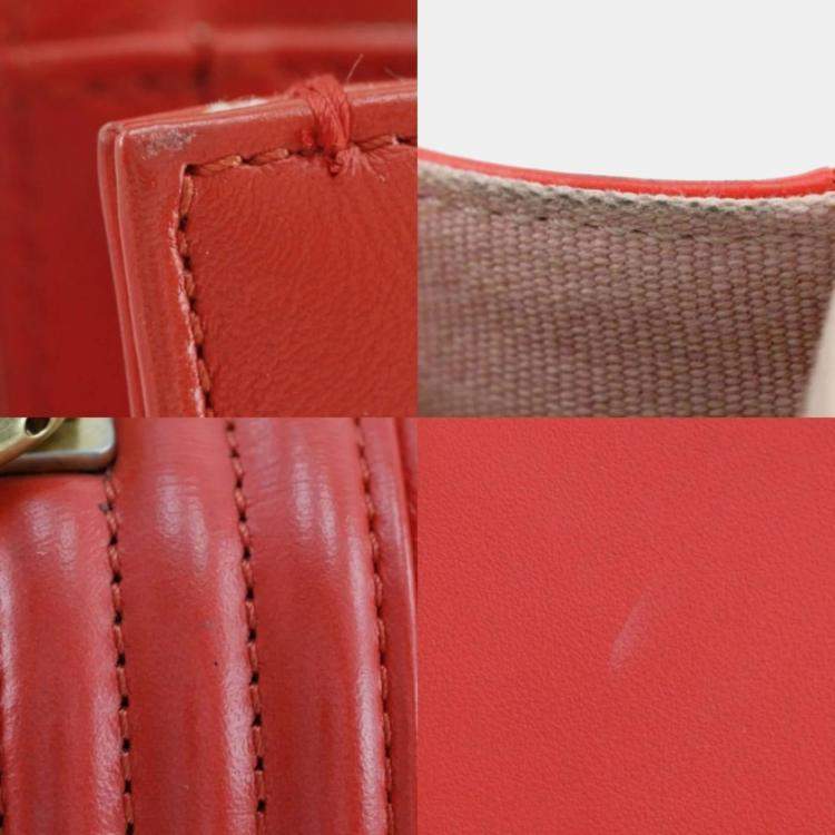 Pre Owned Chanel Red Leather Small Boy Shoulder Bag