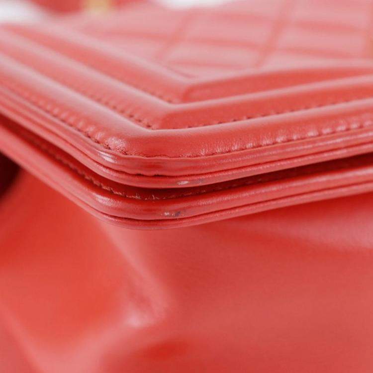 Pre Owned Chanel Red Leather Small Boy Shoulder Bag