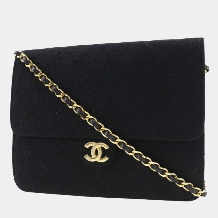 Pre Owned Chanel Black Fabric Flap Bag Shoulder Bag
