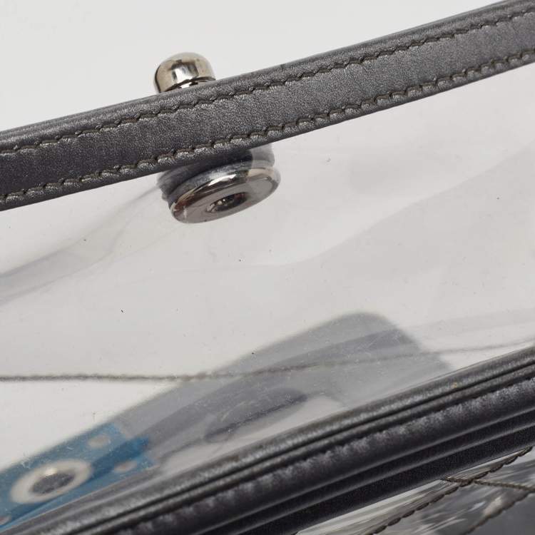 Pre Owned Chanel Grey/Clear Quilted PVC and Leather Small Boy Flap Bag