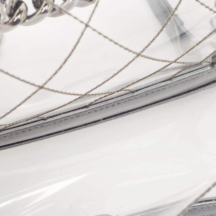 Pre Owned Chanel Grey/Clear Quilted PVC and Leather Small Boy Flap Bag