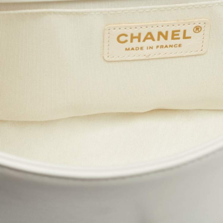 Pre Owned Chanel White Pearl Embellished Leather Medium Boy Flap Bag