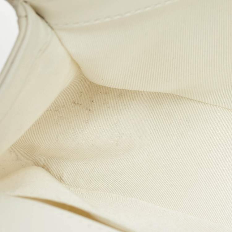 Pre Owned Chanel White Pearl Embellished Leather Medium Boy Flap Bag