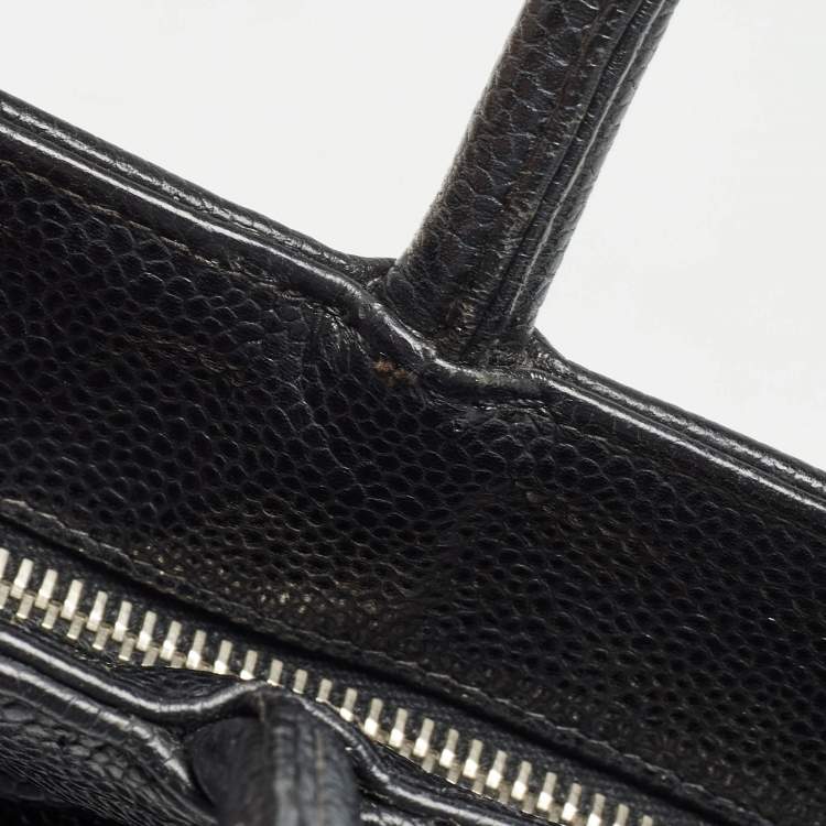 Pre Owned Chanel Black Quilted Caviar Leather Medallion Tote