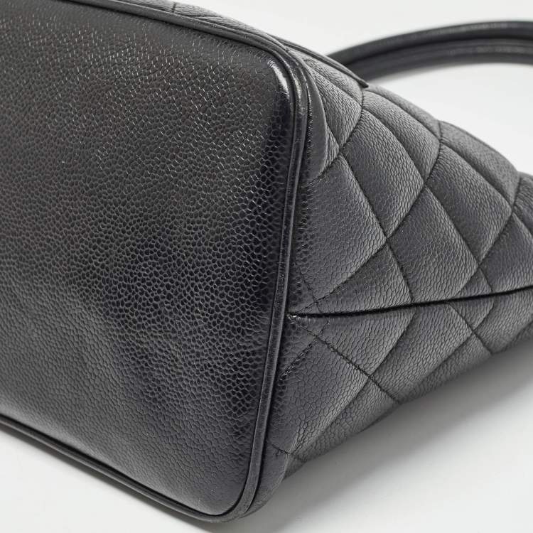 Pre Owned Chanel Black Quilted Caviar Leather Medallion Tote