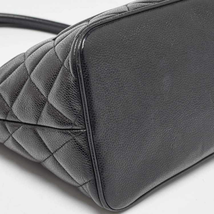 Pre Owned Chanel Black Quilted Caviar Leather Medallion Tote