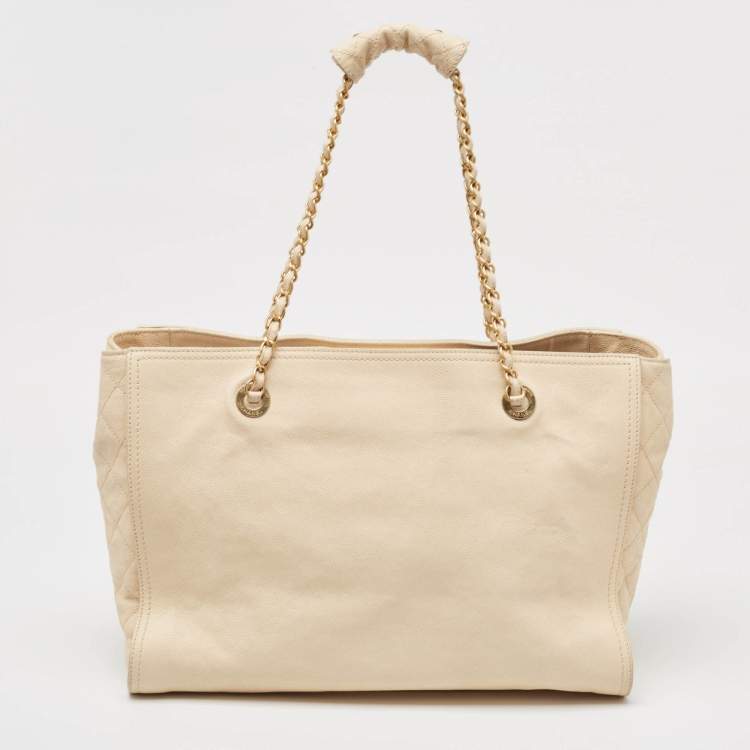 Pre Owned Chanel Beige Caviar Leather Reissue Large Shopper Tote