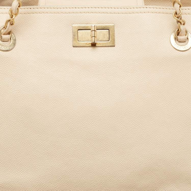 Pre Owned Chanel Beige Caviar Leather Reissue Large Shopper Tote