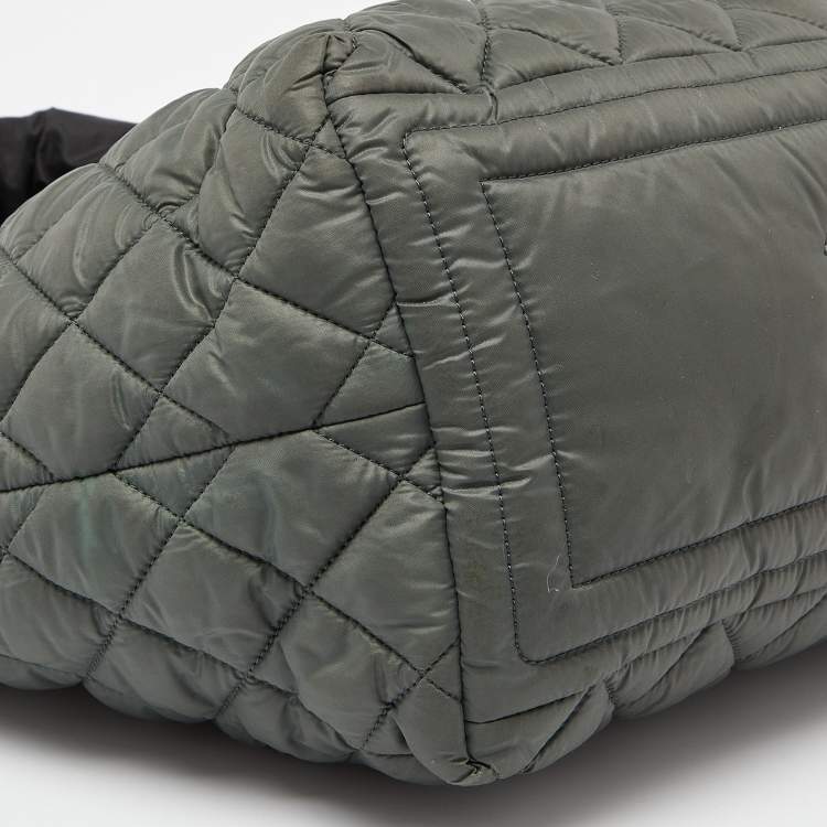Pre Owned Chanel Green/Grey Quilted Nylon Coco Cocoon Tote